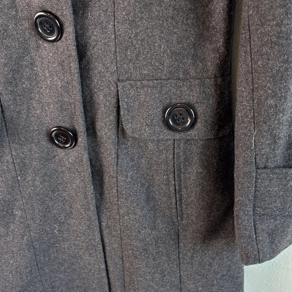 Charcoal Women's Peacoat with Notch Collar Wool Blend S‎